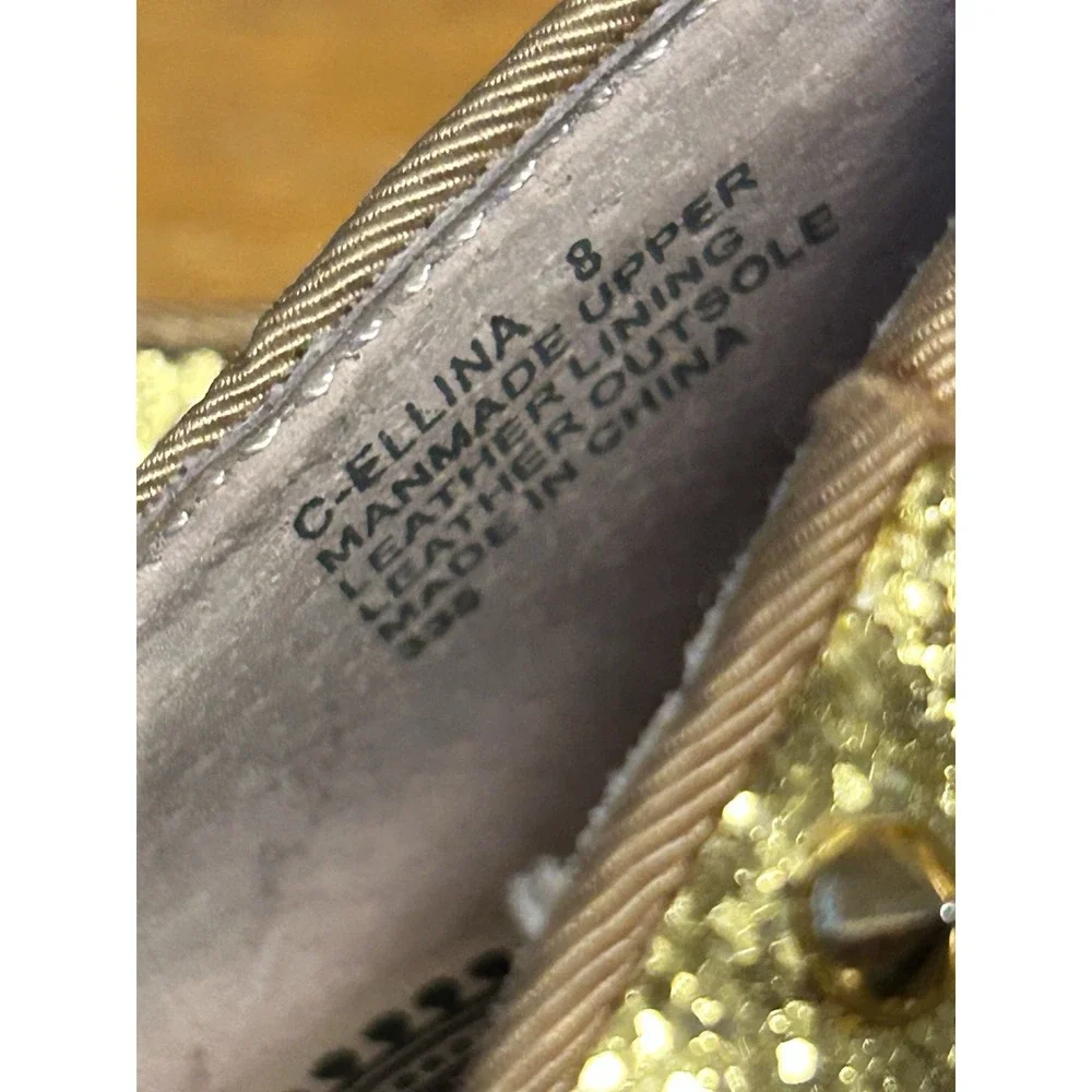 Betsey Johnson Gold Glitter Spike Pump High Heels 8M Ellina Leather Shoes Vtg